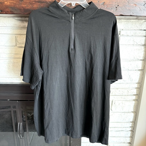 YTD Stand Collar Zipper Short Sleeve Shirt - Picture 2 of 7